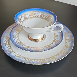 Elegant Blue and Gold German antique Tea Set.Bareuther Waldsassen.